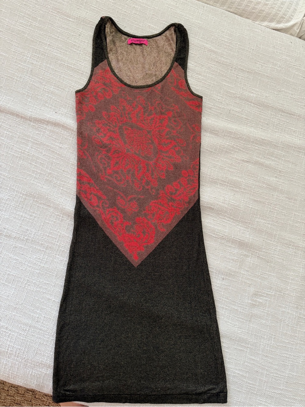 Custo Barcelona Black Mini Dress with Red Floral Panel and Gold sparkles size XS